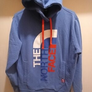The North Face Blue Hoodie with White and Red Details